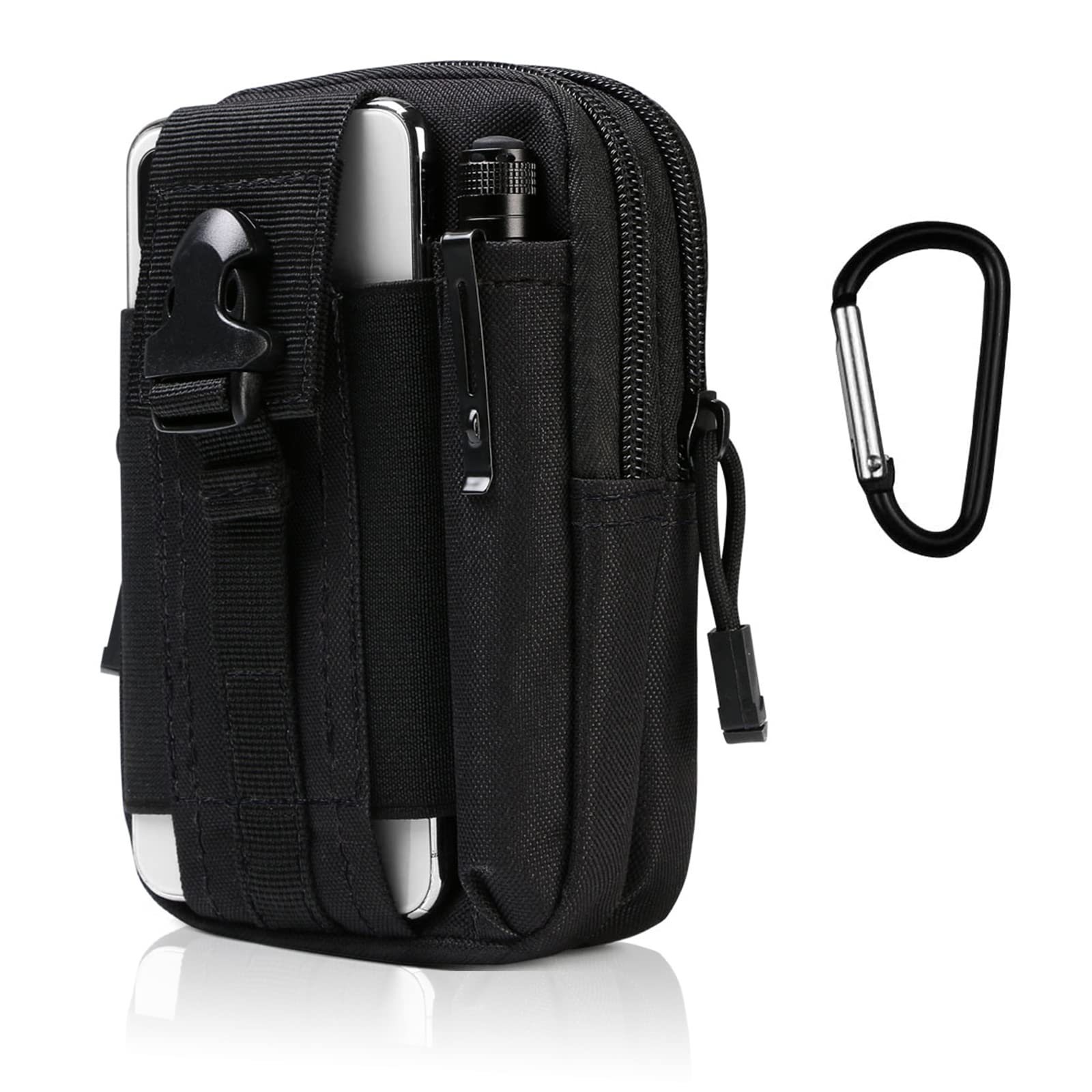 flintronic Bolsa Cintura Táctica, Bolso Cinturón Militar Compacto 1000D Nylon para Herramientas Pequeñas de Multiusos Teléfono Móvil al Aire Libre Deportes Senderismo y Camping, con Mosquetón