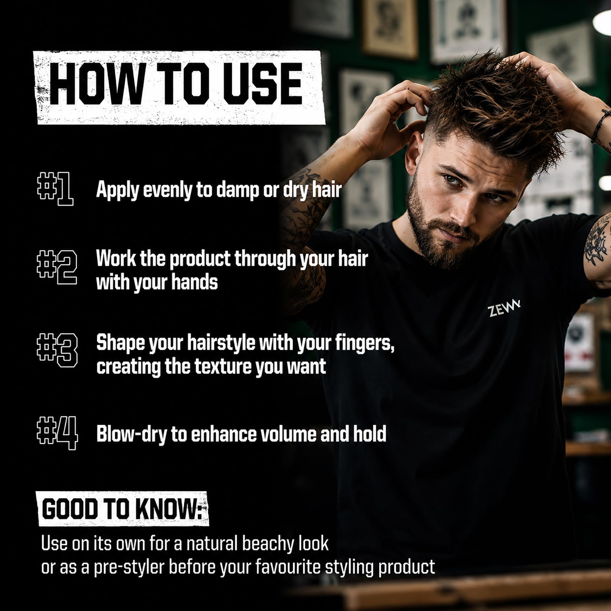 ZEW for Men Meersalz Spray Haare Herren 240ml – Leinöl Mineralien – Beach Waves Textur Volumen – Ohne Alkohol – Vegan Naturkosmetik