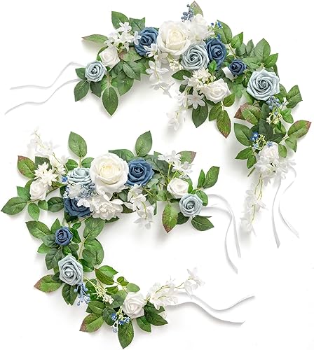 Ling's moment - Guirnalda de flores de rosas hechas a mano, arreglos florales para centros de mesa de boda, decoración floral de corona de farol