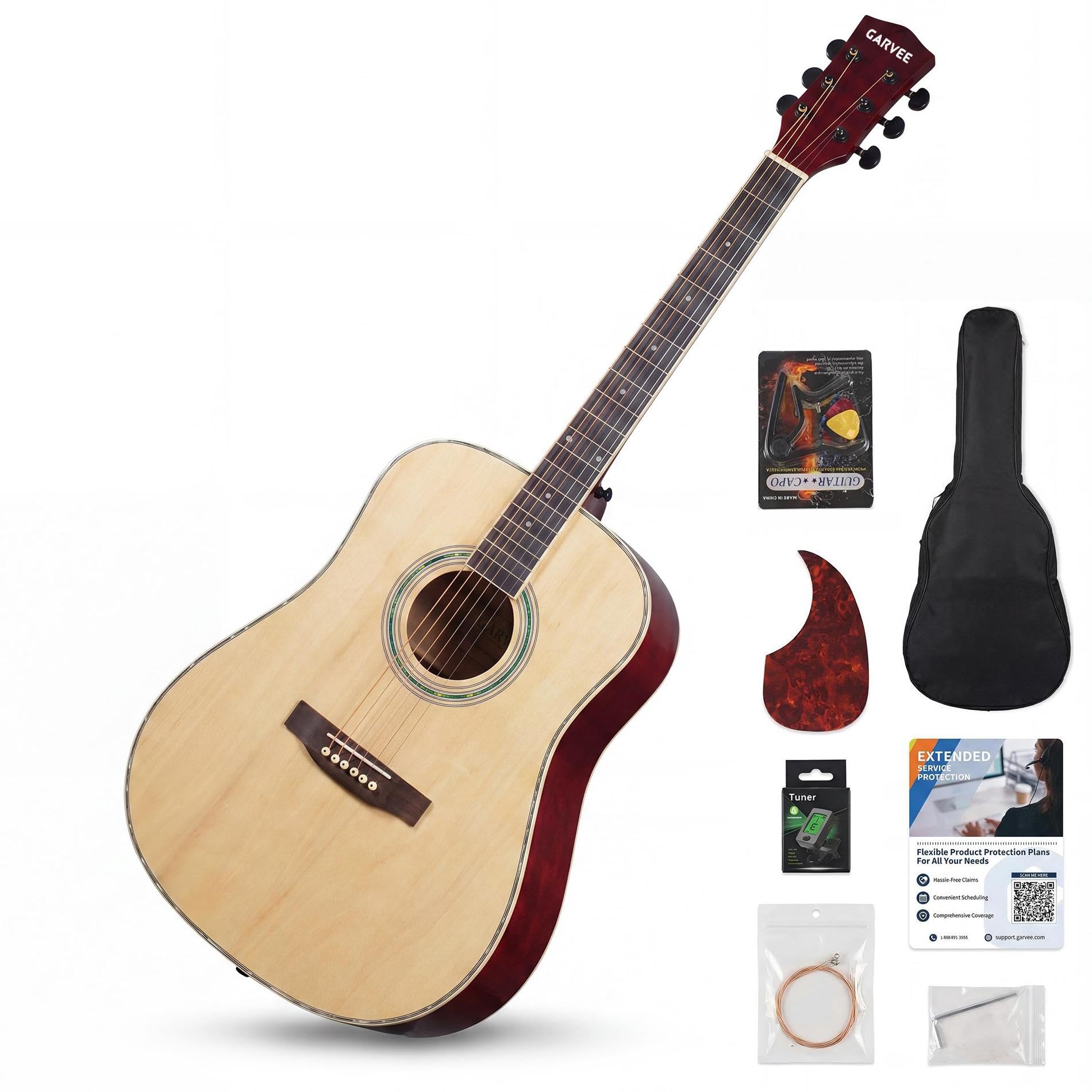 Garvee 41 Inch Acoustic Guitar Kit, Folk Guitar for Beginners (Natura)