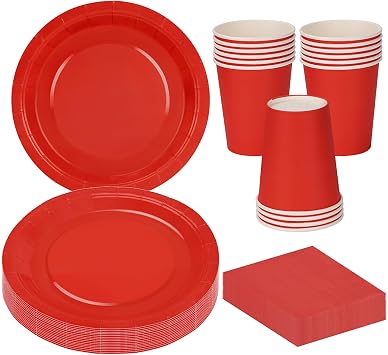 56 Pcs Red Party Tableware Set, Paper Plates Cups and Napkins for 16 Guests, Dinnerware Set for Graduation Wedding Birthday Baby Shower Party Holiday Table Decorations Supplies