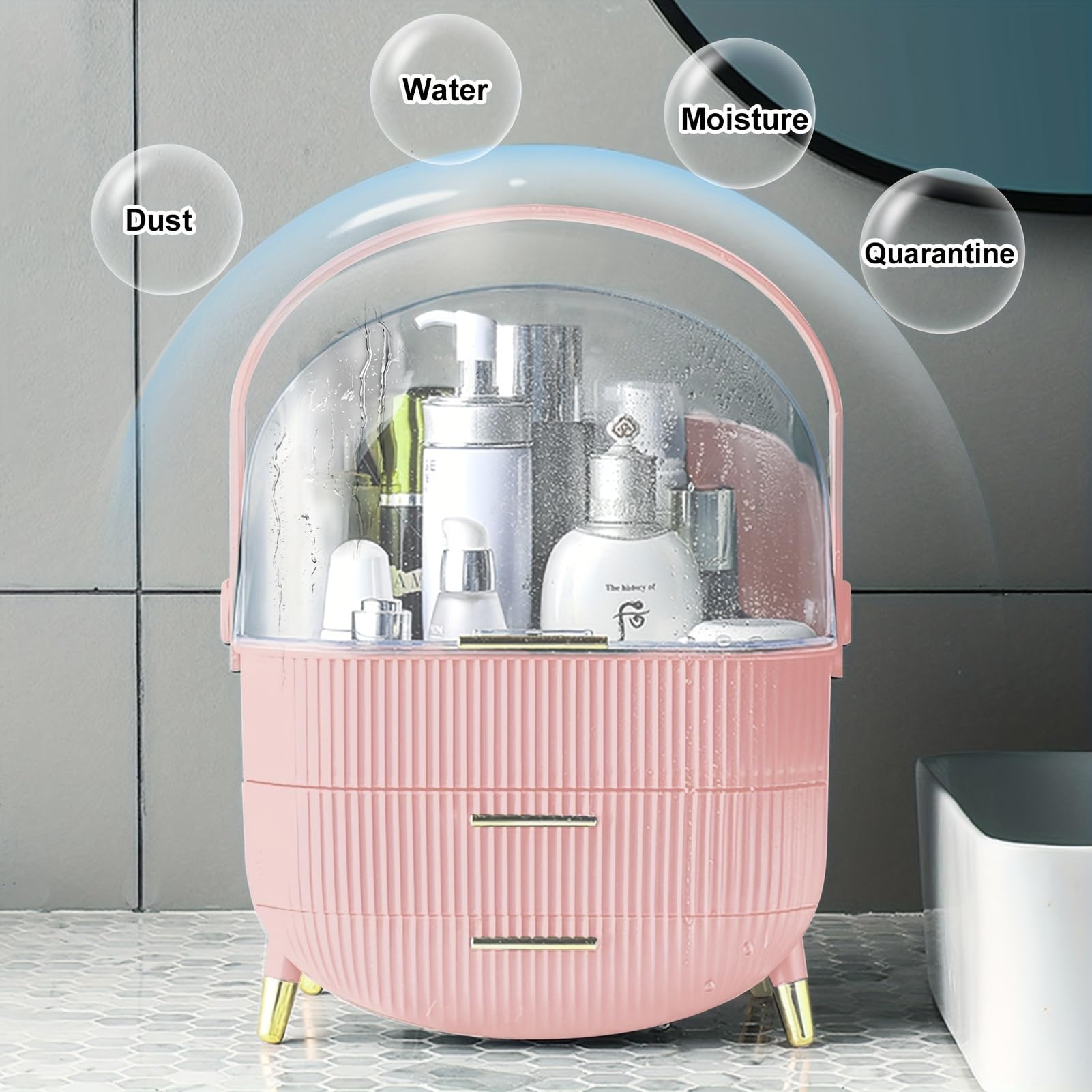 Rhinestone Makeup Organizer - Cosmetic Display Cases for Bathroom, Bedroom, Lipstick Organizer (Pink)