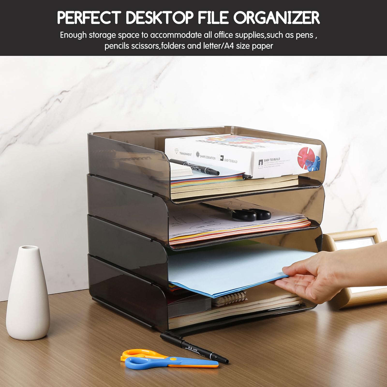 Document Stacker 4-Tier Stackable PET Paper Trays - Clear Desktop ...