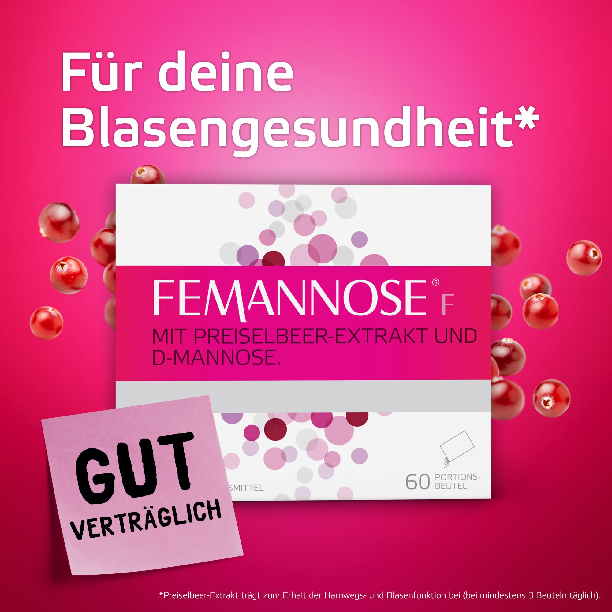 FEMANNOSE F 60 x Trinkgranulat mit 2.000 mg D-Mannose und Preiselbeer-Extrakt für die Blase | vegan, laktosefrei, glutenfrei | Blasengesundheit | gut verträglich (240 g (1er Pack))