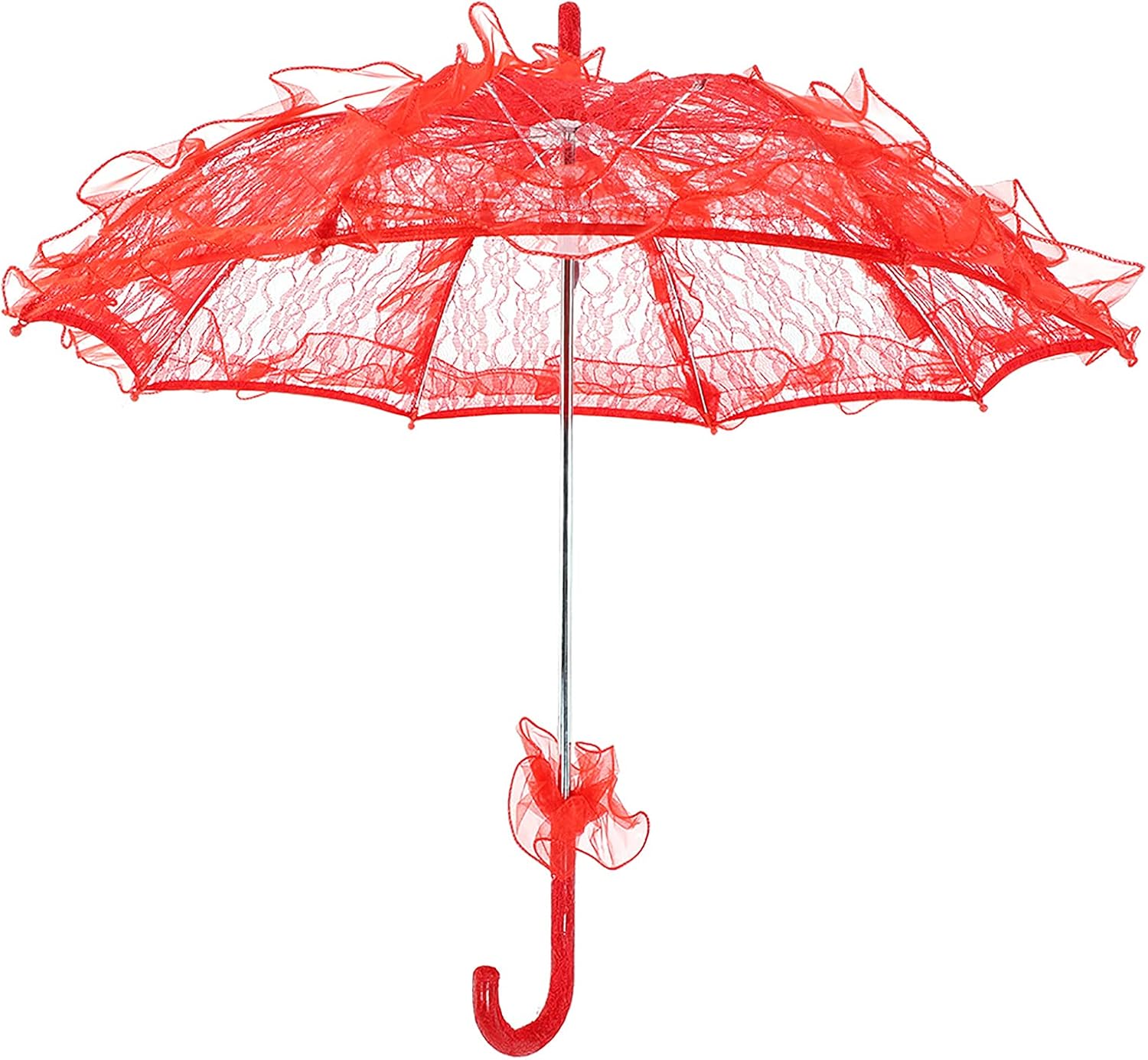 JTLB Bridal Lace Parasol Umbrella, Lady Women Lace Umbrella Wedding Party Decor Photography (Red)
