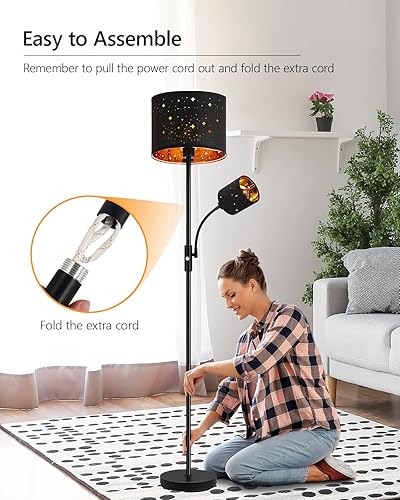 Miniatura 42 de Lámparas de pie doradas para sala de estar, lámpara de pie moderna, pantallas blancas, interruptor de pie, lámparas de poste simple lámpara alta