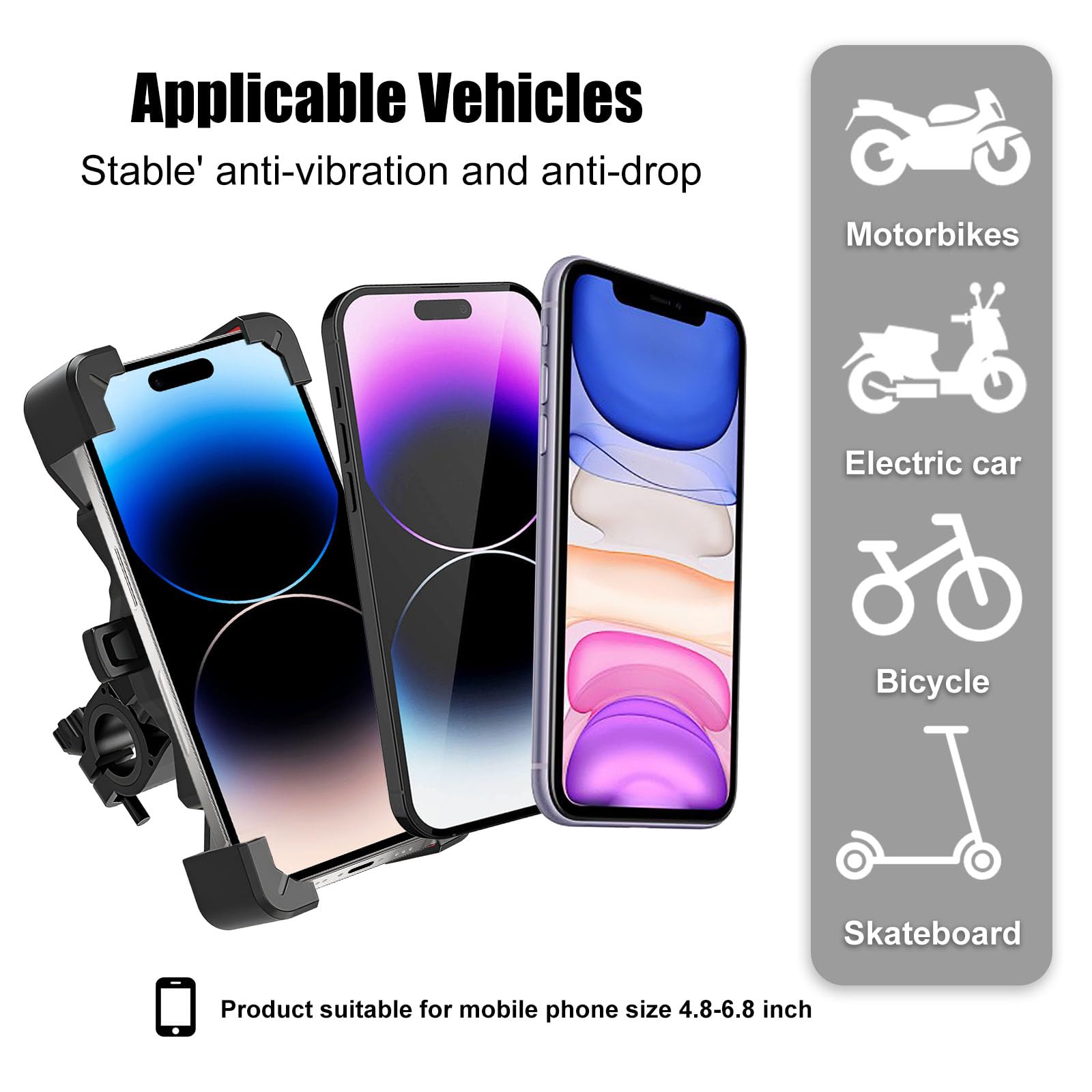 Uchwyt na Telefon Komórkowy na Rower i Motocykl, Antywibracyjny, Blokada Bezpieczeństwa, Obrotowy o 360°, Kompatybilny z iPhone 15/14/13