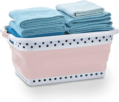 Pop & Load Collapse and Store Collapsible Plastic Laundry Basket, Large 1 pc Pop Up Laundry Hamper with 2 Comfort Grip Handle