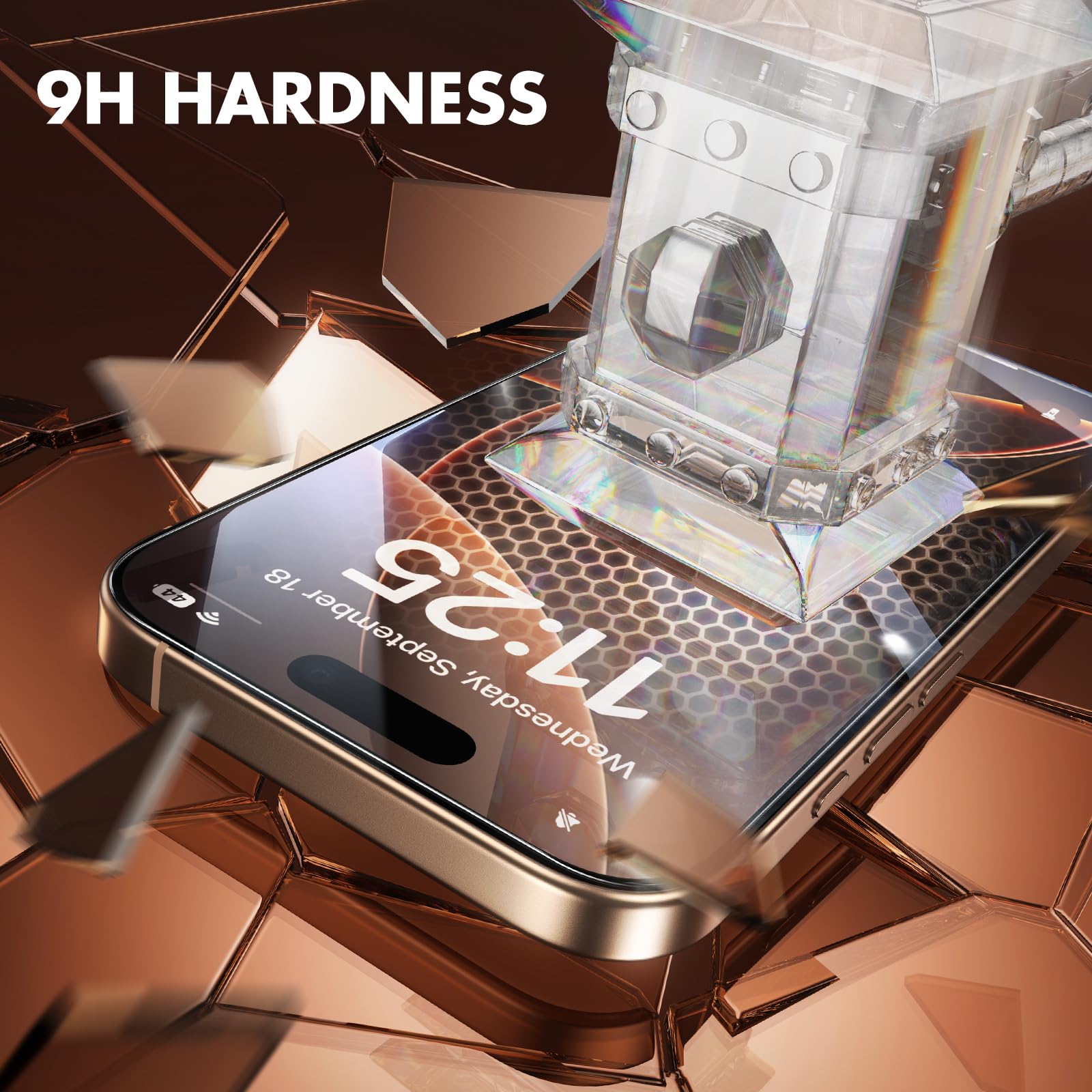 UNBREAKcable Pellicola Protettiva per iPhone 16 Pro 6,3 Pollici, Vetro Temperato HD Doppio Anti-Rottura, Copertura Completa, Durezza 9H, Cornice di Installazione Facile - Pacco da 3