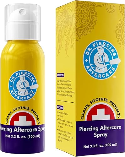 Miniatura 9 de Dr. Piercing Aftercare Paquete de aerosol medicado de 2.5 onzas y 36 hisopos, solución salina ayuda a calmar e hidratar la piel recuperadora,