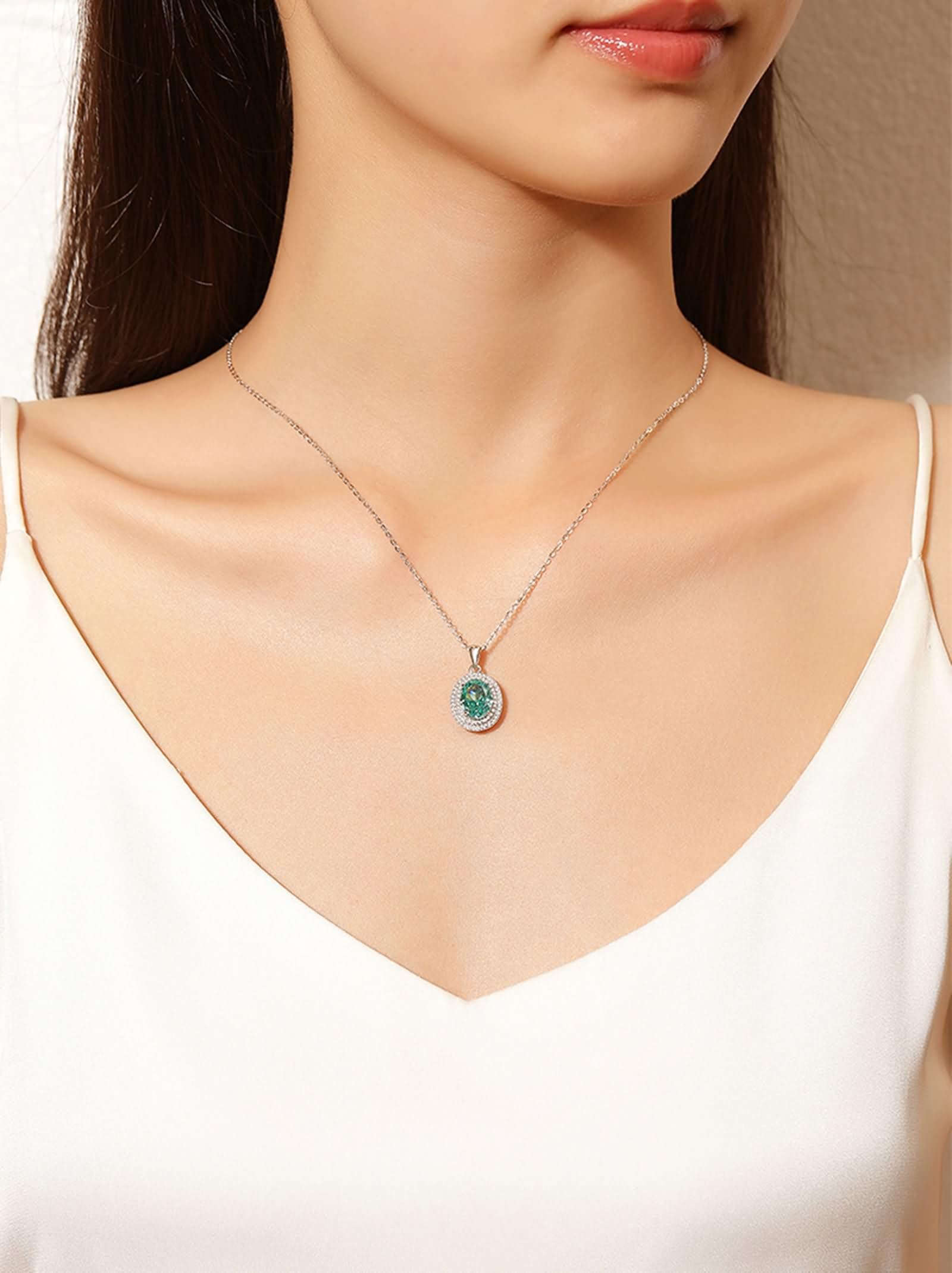 Collar con colgante para mujer, cadena de oro blanco de 9 quilates, 14 quilates y 18 quilates, 4 puntas ovaladas con paraiba y moissanita creadas de 3 quilates, collares verdes plateados para