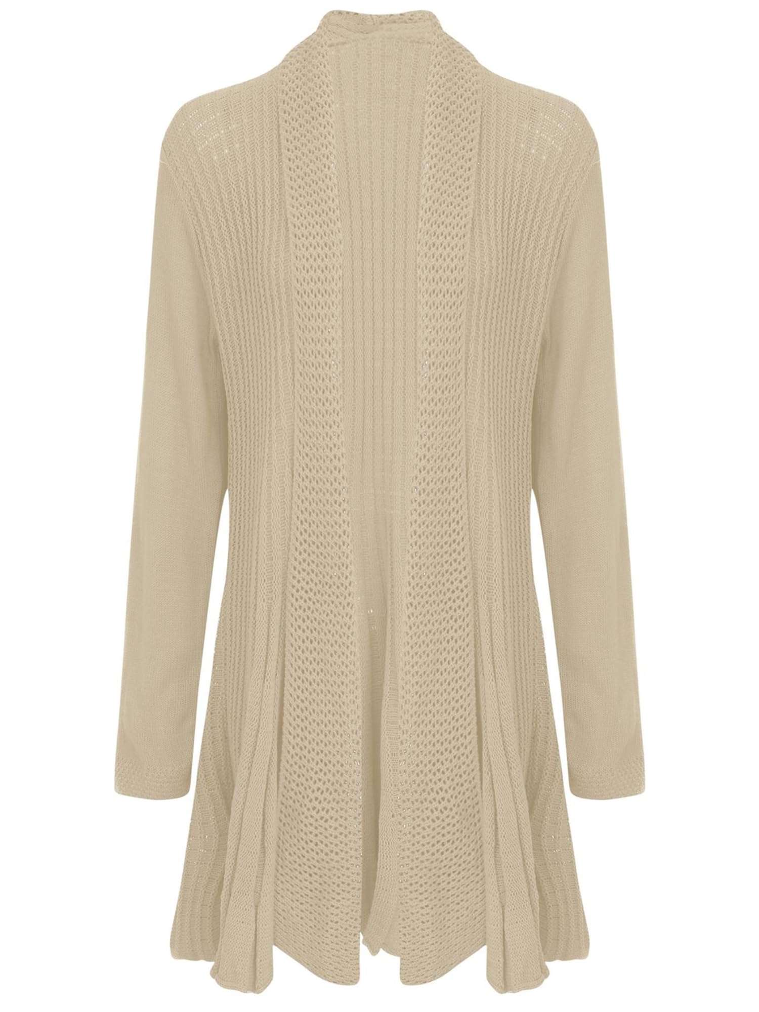 Shelikes Women's Beige Knitted Cardigan Long Full Sleeve Knitwear Cardigans Classic Solid Sweater Jacket Coat