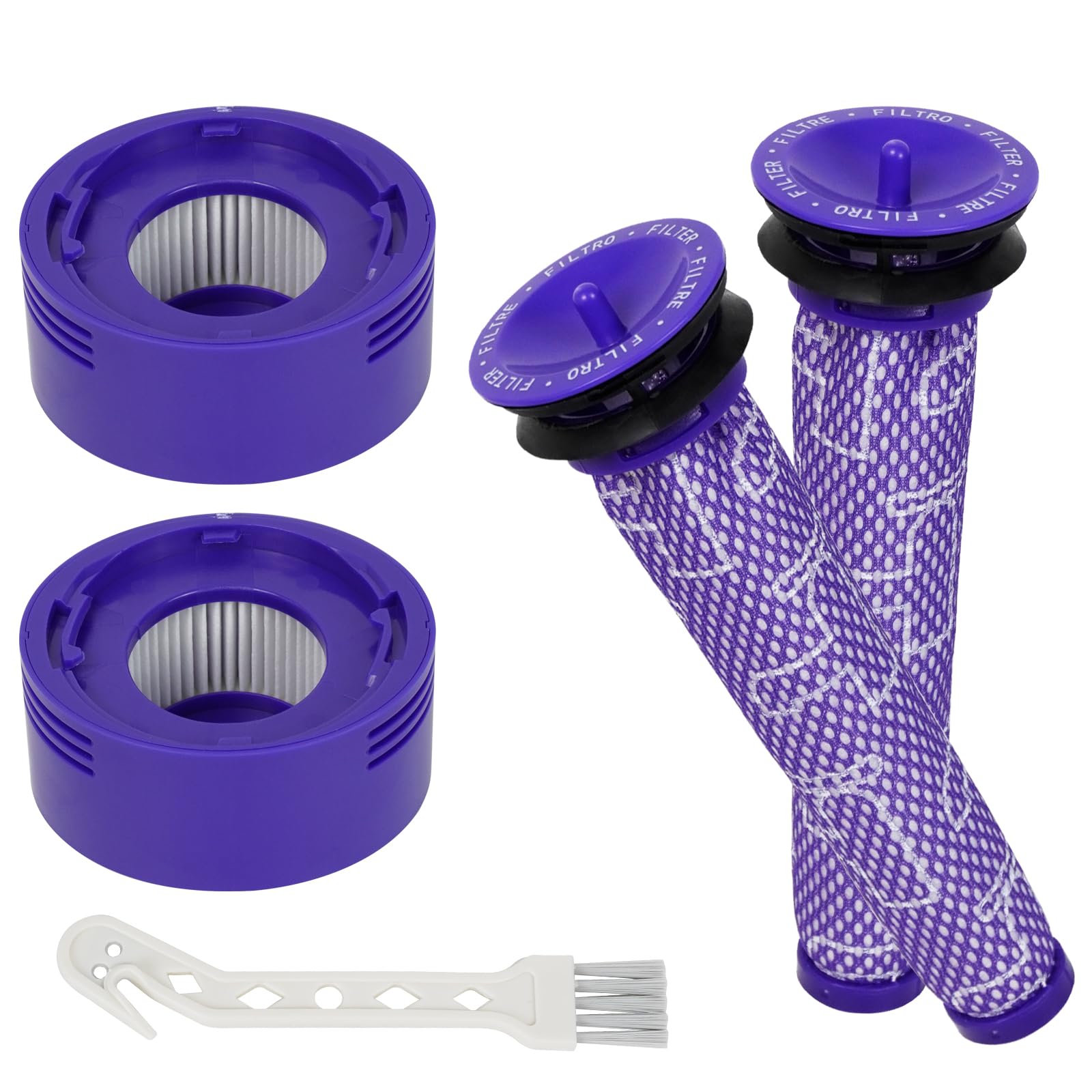 4 x filtr zamienny do Dyson V6 V7 V8, 2 filtry pocztowe + 2 filtry wstępne + 1 szczotka do czyszczenia, bezprzewodowy odkurzacz, filtr zamienny do Dyson V8 V7