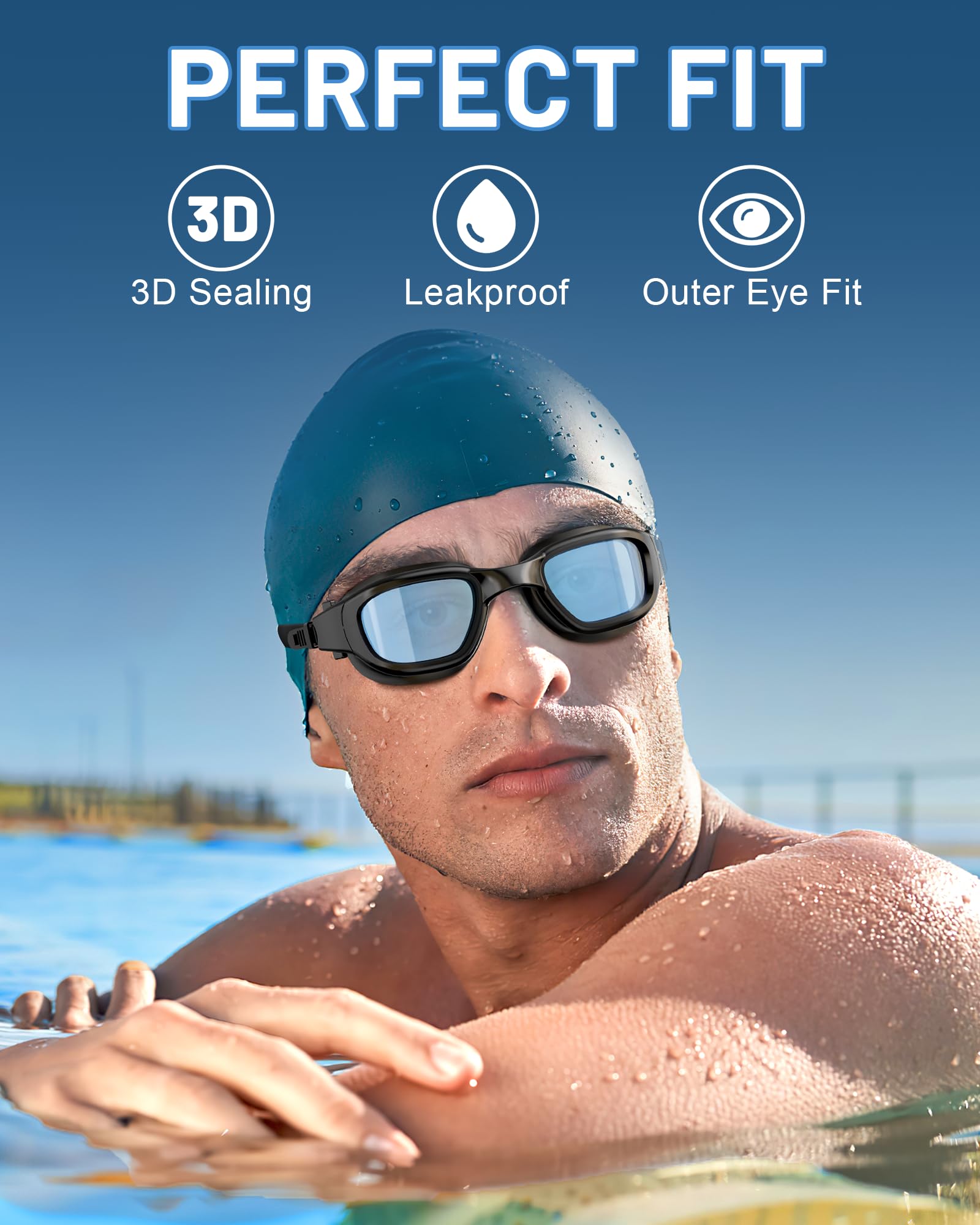 Polarized Swimming Goggles, Unisex Adult Swim Goggles Anti Fog Anti UV Wide View Pool Glasses for Men Women