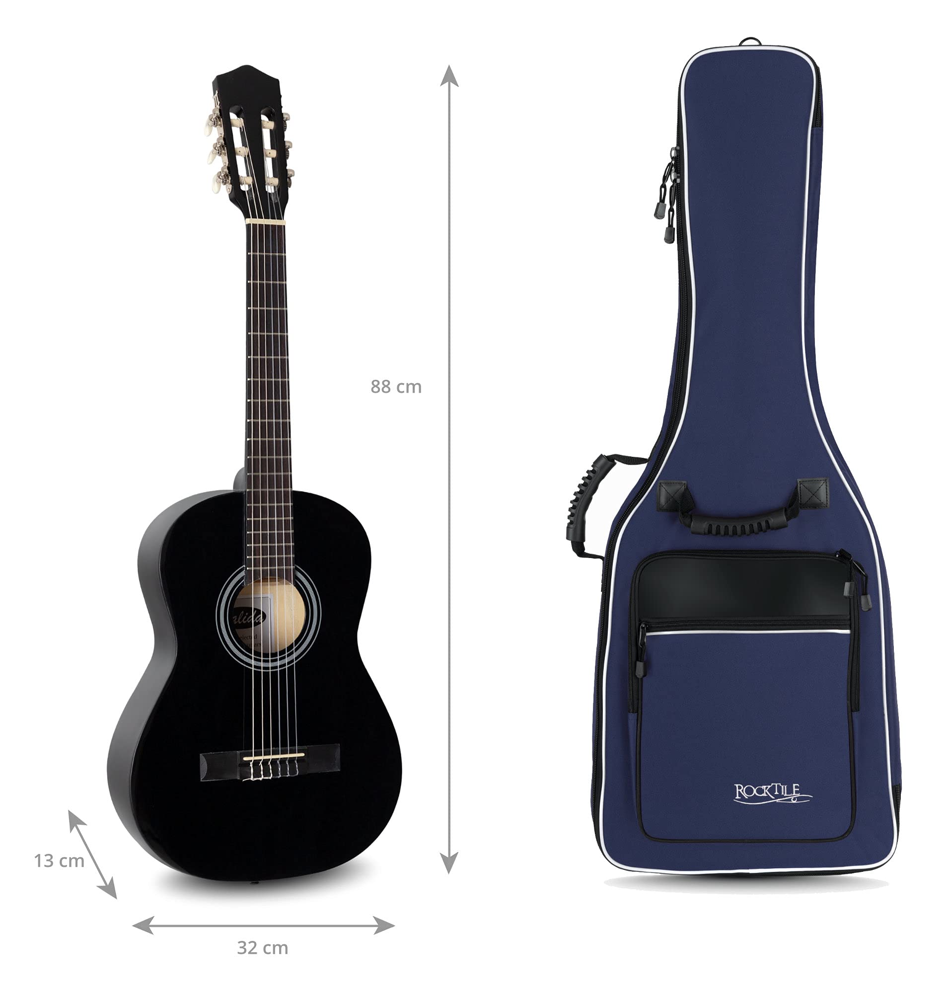 ROCKTILE Custodia Per Chitarra Classica 1/2 (gigbag imbottito, imbracatura zaino, 2 tasche esterne) blu