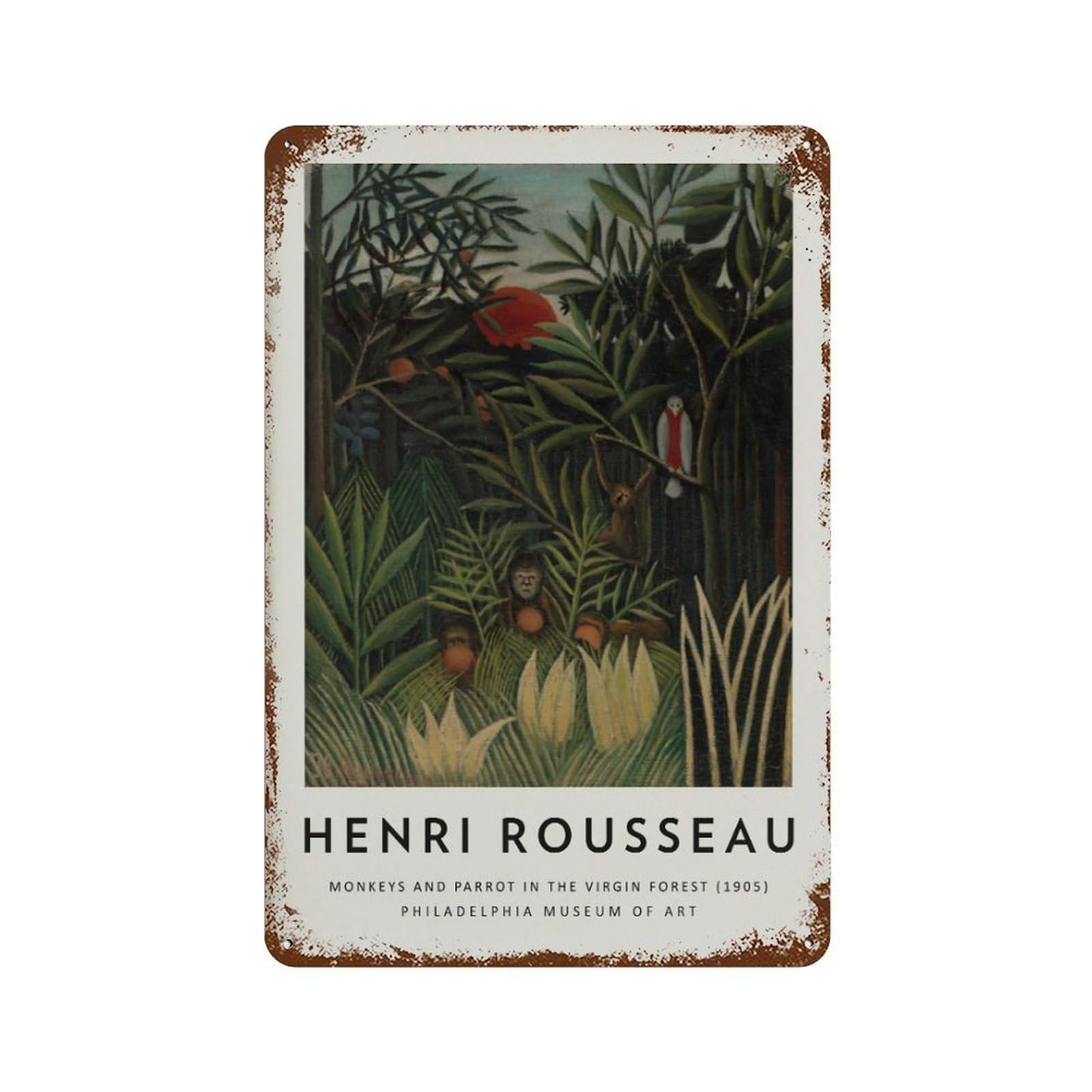 xiaoxiaoshen Henri Rousseau Monkeys Parrot Vintage Jungle Wall Decor Art Metal Tin Poster Modern Home Decor Art Home Bar Shop Decorations Vintage Sign 30x20cm