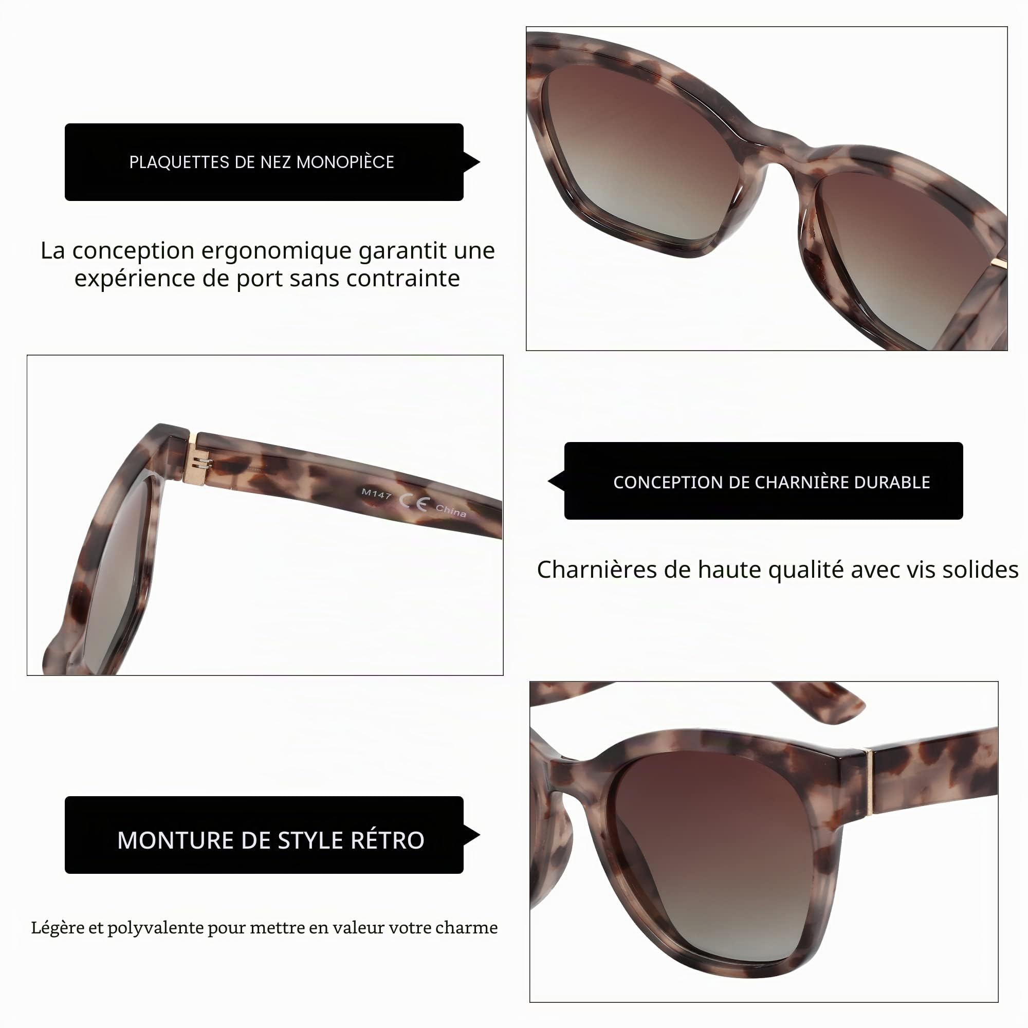 ZENOTTIC Lunette de Soleil Femme Polarisées: Protection UV400 Oversize Œil de Chat Vintage Rétro Lunette Classique Grand Cadre