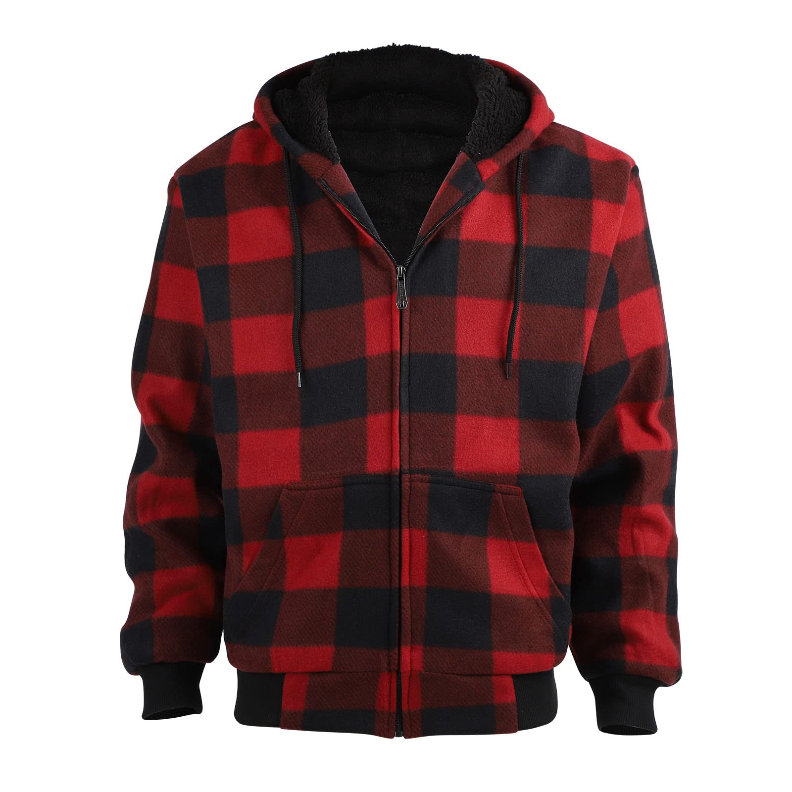 Facitisu Flannel Hoodies for Men Sherpa Lined Heavy Fleece Plaid Jacket Mens Coats Plus Size Big Tall