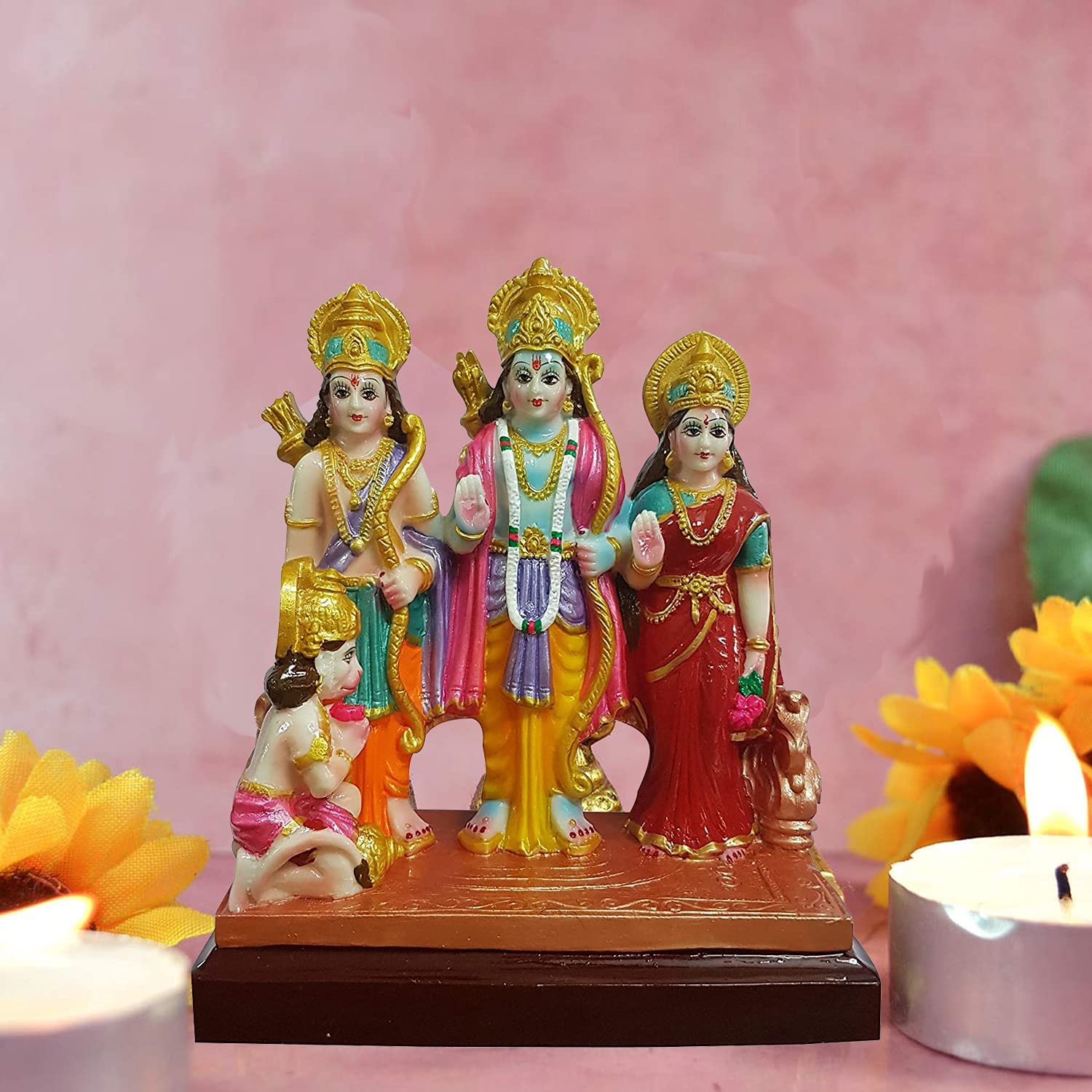 Ram Darbar Statue God Ram, Sita, Laxman & Hanuman Idol Religious Diwali for Puja & Gift Item (Polyresin, Multicolor, 6")