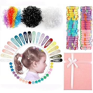 Outgeek Hair Clips Hair Bands: 691PCS Tic Tac Hair Pins Hair Ropes Hair Accessories Set Hair Claw Clips for Girls with Gift Box Small Hair Rubber Bands| F