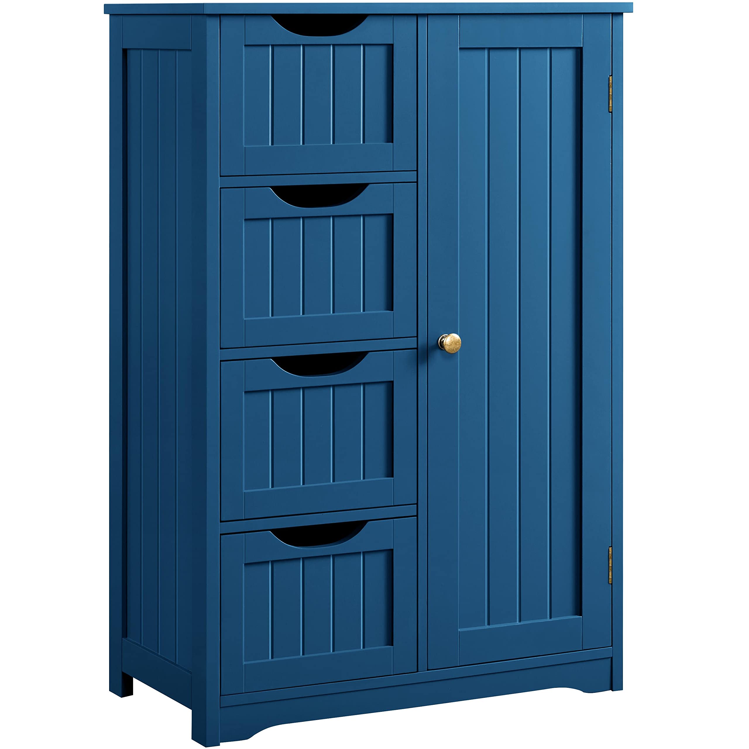Topeakmart Wooden Bathroom Floor Cabinet, Free Standing Side Cabinet w/4 Drawers & 3 Tier Cupboard Storage Organizer Unit for Hallway/Entryway, Navy