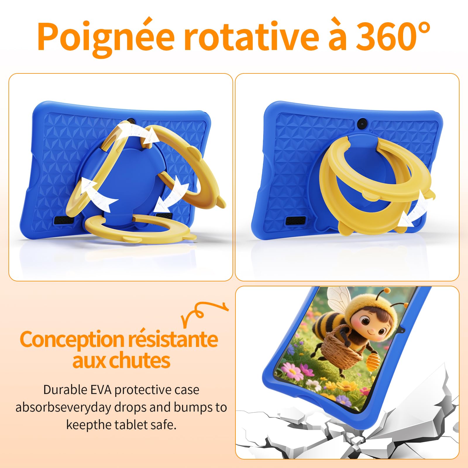 DigiLand Tablette Enfants 10,1 Pouces Android 15 6+32Go Écran IPS 1280×800 Double Caméra 2MP+5MP 6000mAh Contrôle Parental iWawa Bleu