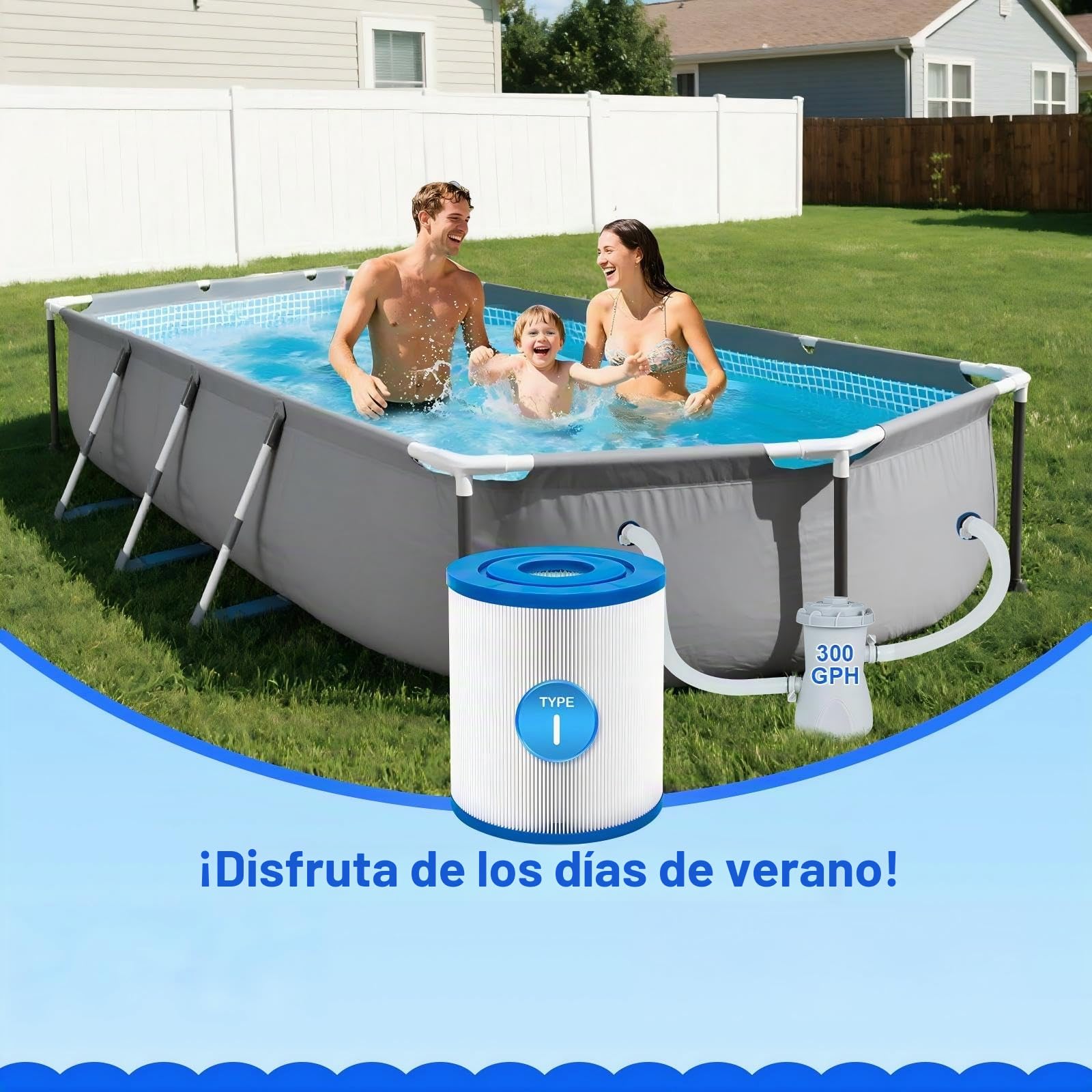 KGC Cartucho de Filtro Tipo I para Bestway，Paquete de 6 filtros Compatible con Bomba 58093, 58511, 58381 (300/330 GAL/h) para Piscina elevada
