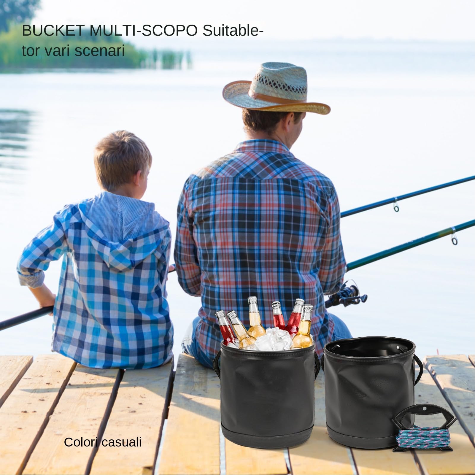 Secchio pieghevole da pesca, secchio per acqua pieghevole - Vaso salvaspazio per esterni da 4,5 litri - Contenitore per l'acqua a secchiello pieghevole, vaso per l'acqua da esterno salvaspazio, conten