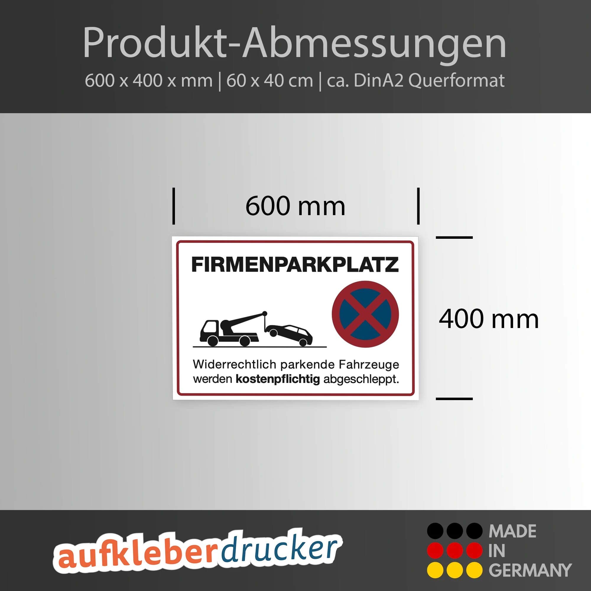 Parken verboten Schild – Firmenparkplatz, Alu-Verbund 600x400 mm, Weiß