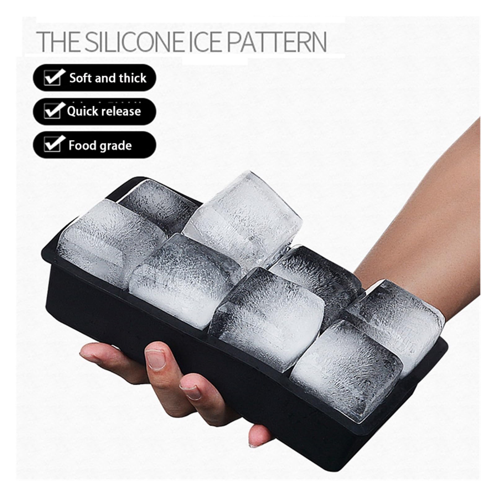 Bandeja de Cubitos de Hielo Grande 4/6/8/15/20 Molde de Rejilla Molde de Bandeja de Hielo Cuadrada Molde de Bandeja de Silicona de Grado Alimenticio Cubitera Grande Bandeja de Fabricación de Hielo DI