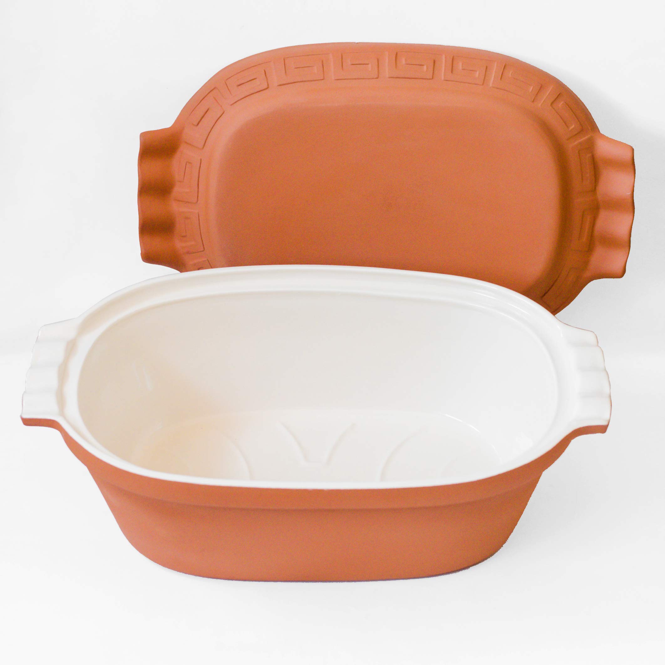 TerraStone Ovaler Bräter Hoch 42x27x17 cm mit Weißer Innenglasur aus Terrakotta