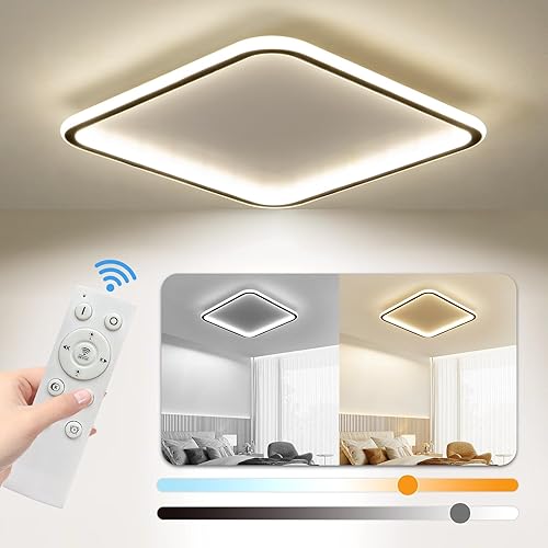 Miniatura 10 de Lámpara de techo de montaje empotrado de 23.6 pulgadas, moderna lámpara de techo LED regulable con control remoto, luces de techo negras para