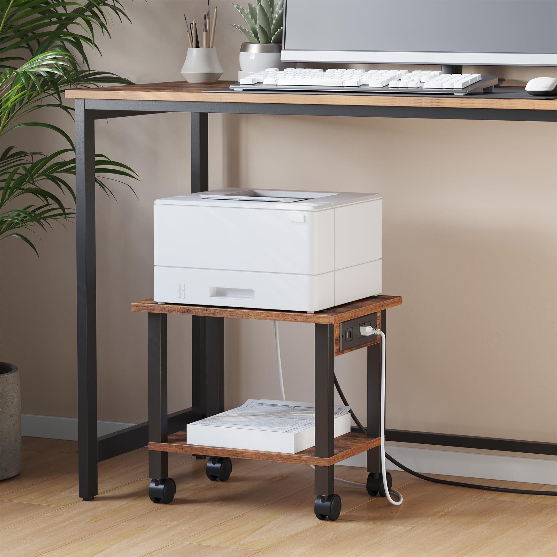 IBUYKE Soporte Para Impresora Con Estante De Almacenamiento, Mesa De Impresora De 3 Niveles Con Ruedas, Carrito De Impresora Para Organización De Oficina En Casa TPS001B