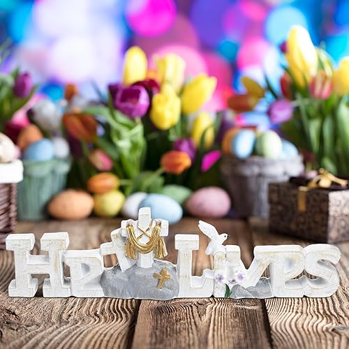 Miniatura 7 de Yookeer He Lives - Decoración de mesa de resina de Pascua, letrero de mesa de flores cruzadas, decoración de mesa de Pascua, centros de mesa de