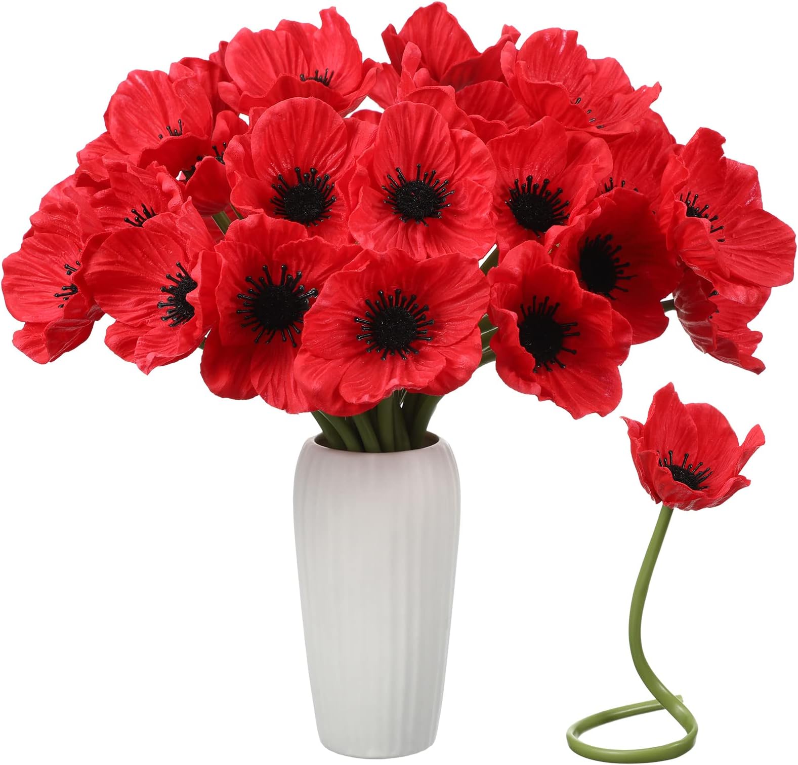Censen 42 Pcs Red Artificial Poppy Flowers 11 Inch PU Silk Anemone Stems Bulk Memorial Poppies for Veterans Day Arrangements Memorial Day Table Centerpiece Wedding Holiday Home Halloween Decor
