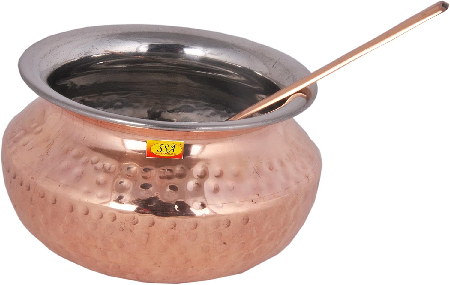 Shiv Shakti Arts® Steel Copper Handi with Serving Spoon - Punjabi & Rajasthani Design - for Serving Food.(No.2-650 ML) Set Of 6 Piece.