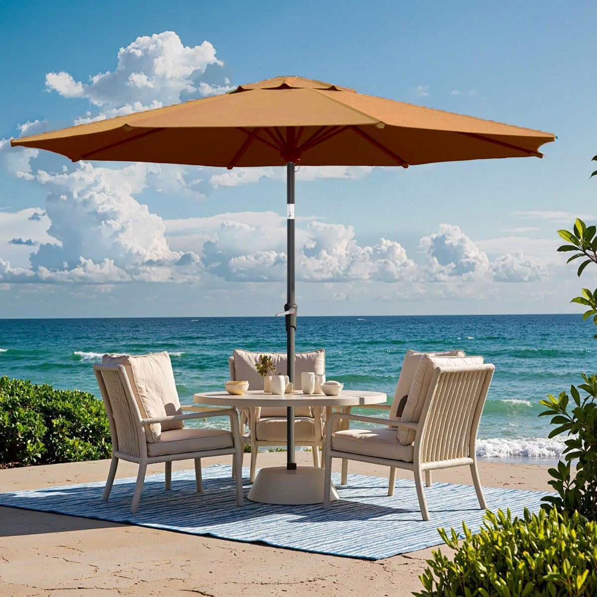 270 cm Sonnenschirm Neigbarer, Marktschirm mit Kurbel und 8 Rippen, Sonnenschutz UPF 50+ für Balkon, Garten, Terrasse, Strand