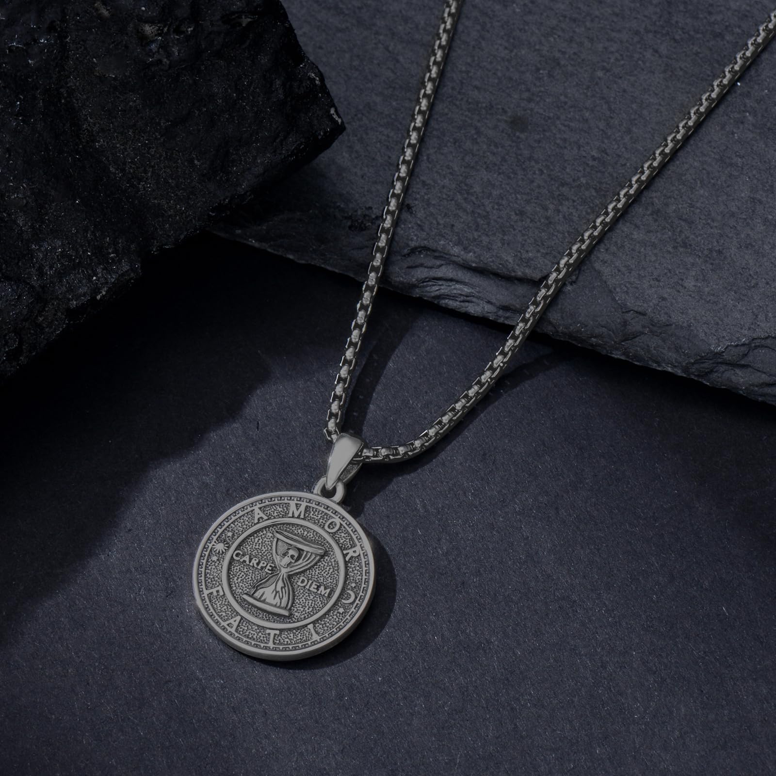 Memento Mori Halskette für Herren 925 Sterlingsilber Memento Mori Anhänger Lebensbaum Totenkopf Schutz Schmuck Geschenke 56 cm + 5,1 cm Kette
