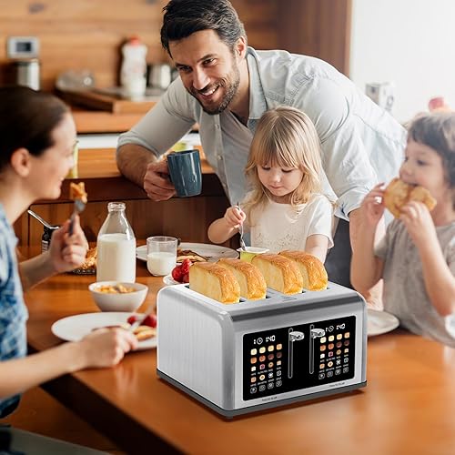 Miniatura 8 de Tostadora con pantalla táctil de 4 rebanadas, temporizador digital de acero inoxidable, tostadoras de panel de control doble, 8 ajustes de sombra, 6