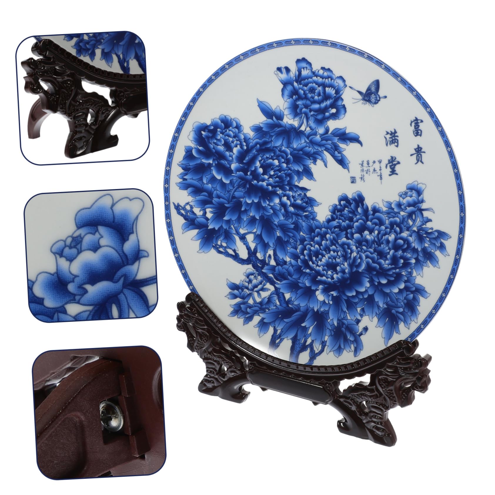 ULTECHNOVO Plato Decorativo Diseño Creativo y Atractivo de Cerámica Fácil de Limpiar con Soporte de Madera y Adecuado para Decoración del Hogar o Obsequio