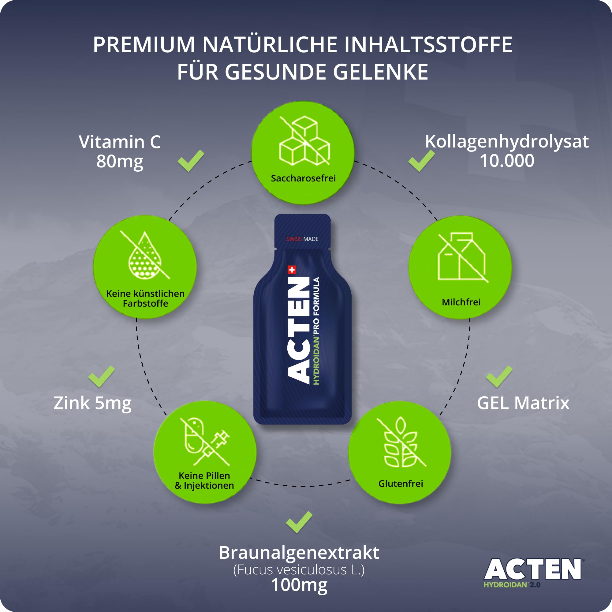 Hydroidan 2.0 Kollagengelenke Gel-Packs Zitrone-Limette Geschmack – 30 x 23 g Trinkbares Gelenkpräparat | Braunalgenextrakt + FORTIGEL-Peptid | Vitamin C & Zink | Patentierte Schweizer Gelmatrix