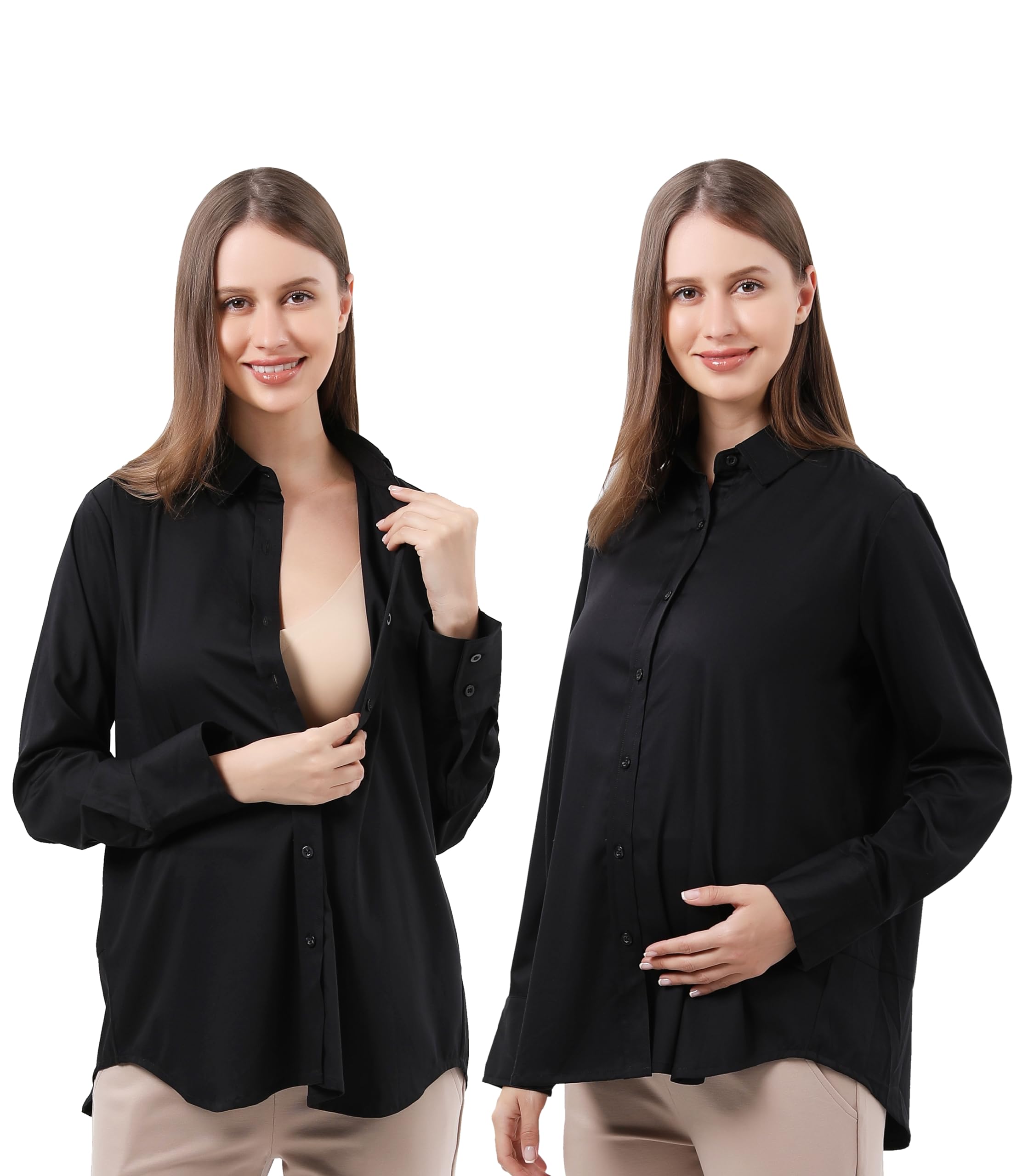 Maternity Button Down Shirt Long Sleeve Formal Blouse for Work