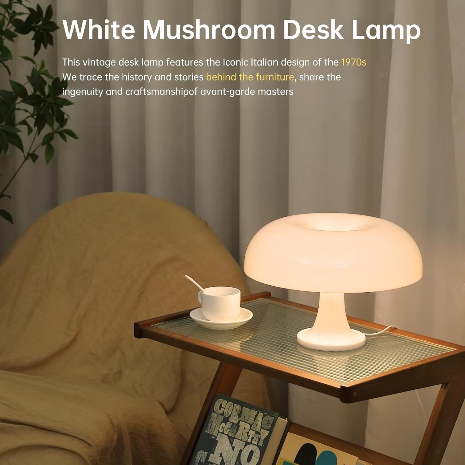 Mushroom Table Lamp, Dimmable Table Lamp for Bedroom, White Acrylic 12W Adjustable Light Color Temperature Lighting Home Decor Night Light for Bedside