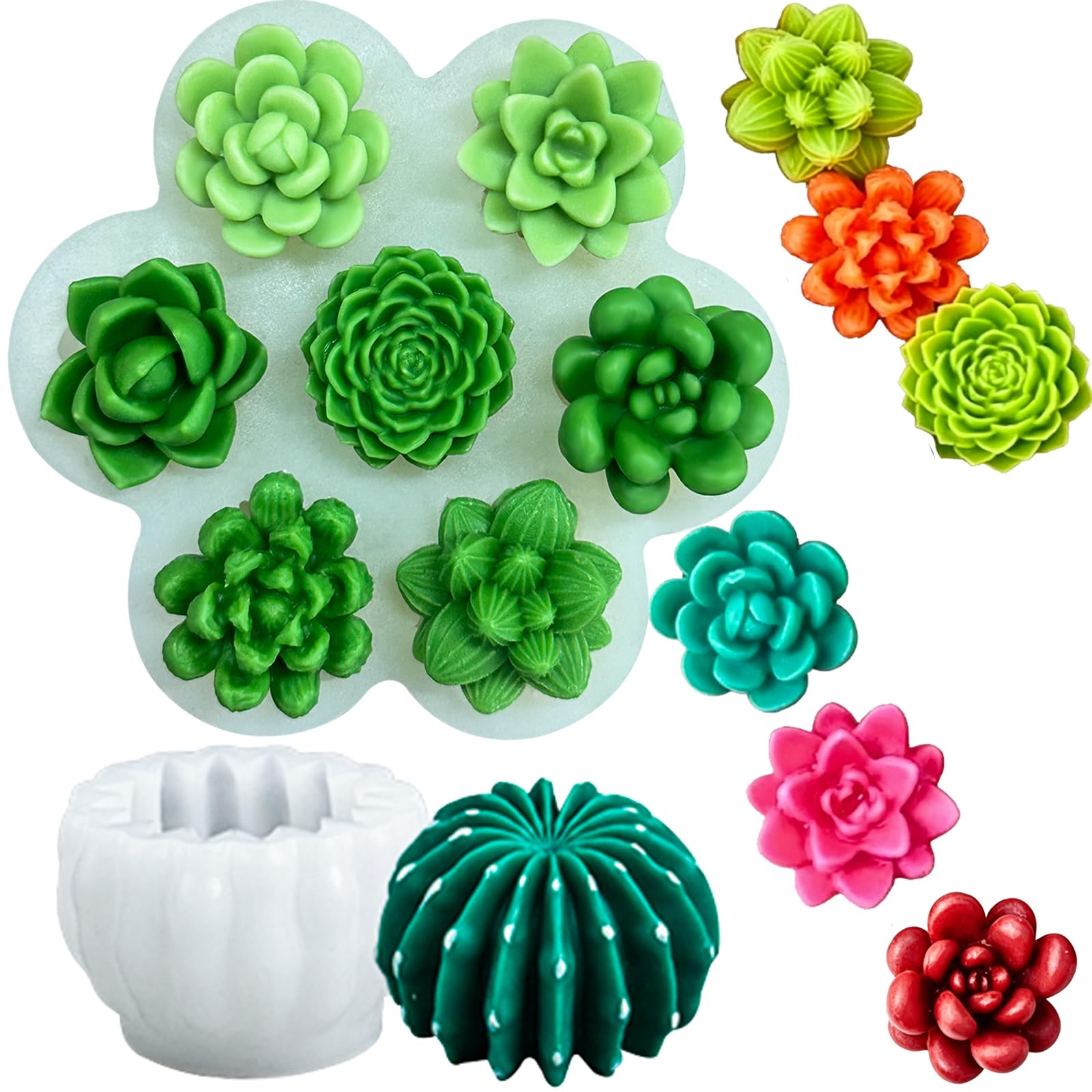 2 Pcs 3D Succulent Cactus Silicone Moulds, Reusable Plant‑Shaped Casting Mould for Soy Wax Candles, Resin Crafts, Fondant Cake Toppers, Home Decor Ornaments