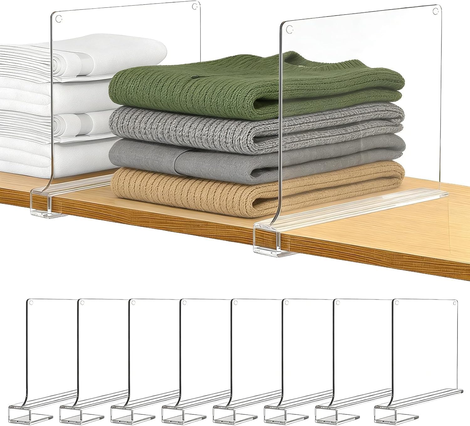MEETOZ 8 Pack Clear Acrylic Shelf Dividers Closet Separators