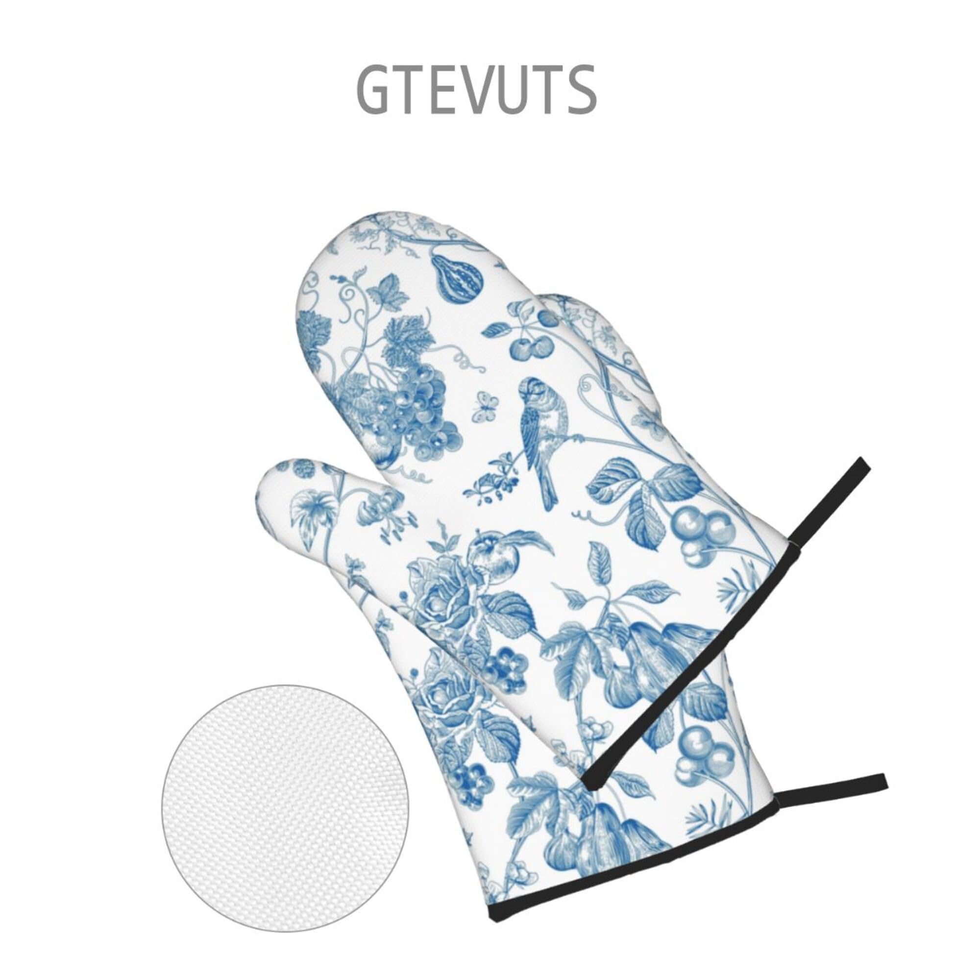 Blue and White Flowers Oven Mitts and Pot Holders Sets of 4, Moroccan Boho Prints Oven Mitts Non-Slip Heat Resistant Cooking Gloves for Kitchen Baking Grilling BBQ