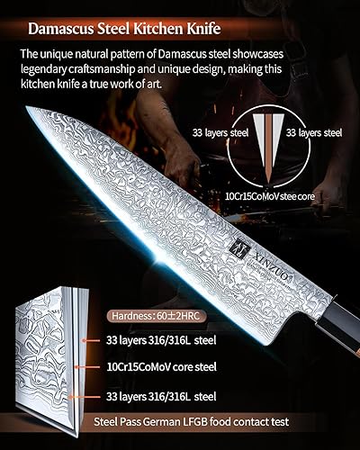 Miniatura 2 de XINZUO Cuchillo de chef de 8.5 pulgadas, 67 capas de acero de damasco forjado a mano, cuchillo de chef japonés para chefs y cocina casera, ultra