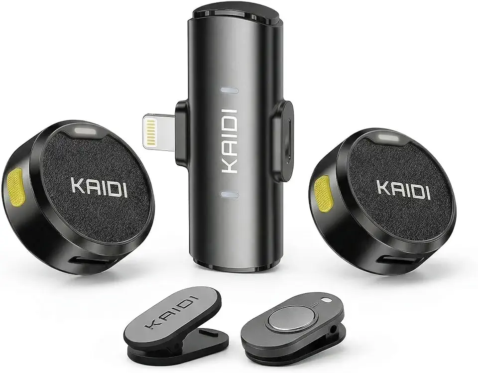 Kit 2 Microfones de Lapela Profissional Sem Fio Bluetooth com Ímã, Redução de Ruído, Bateria Longa Duração, Acabamento Premium, Áudio Profissional, Compatível com iPhone Lightning