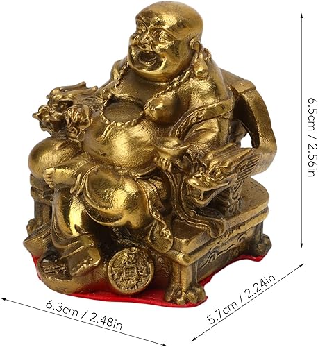 Miniatura 4 de Cyrank Estatua de Buda riendo, Feng Shui Maitreya Buddha sentado en monedas de dinero de la suerte para decoración del automóvil de la oficina en