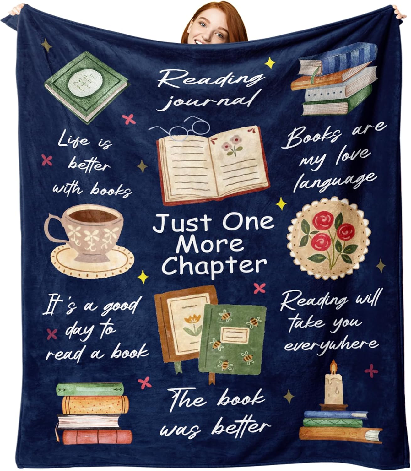Book Lovers Gifts Flannel Throw Blanket, Bookish Gift for Bookworm Reader Books Club, Graduation Birthday Ideas, Reading Blanket Present for Men Women Librarian Teacher 50" x 60"